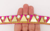 Thumbnail for Gold And Silver Mirrored Silk Trim With Gold Embroidery, Approx. 20mm Wide, Decorative Trim Costume Trim Fashion Trim By 3 Yards