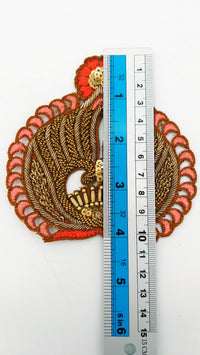 Thumbnail for Embroidered Applique With Gold Zardozi Embroidery, Beads and Sequins, Blush Pink And Orange Appliqué Patch