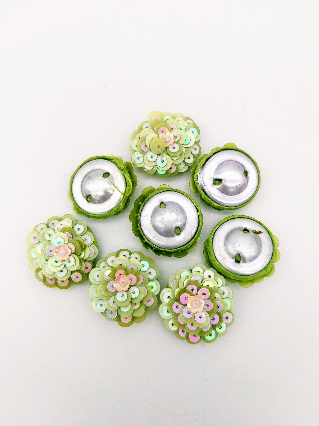 Mint Green And White Iridescent Sequins Buttons