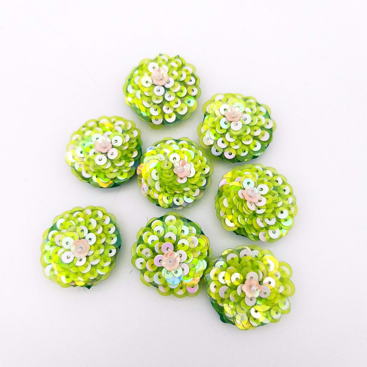 Green And White Iridescent Sequins Buttons