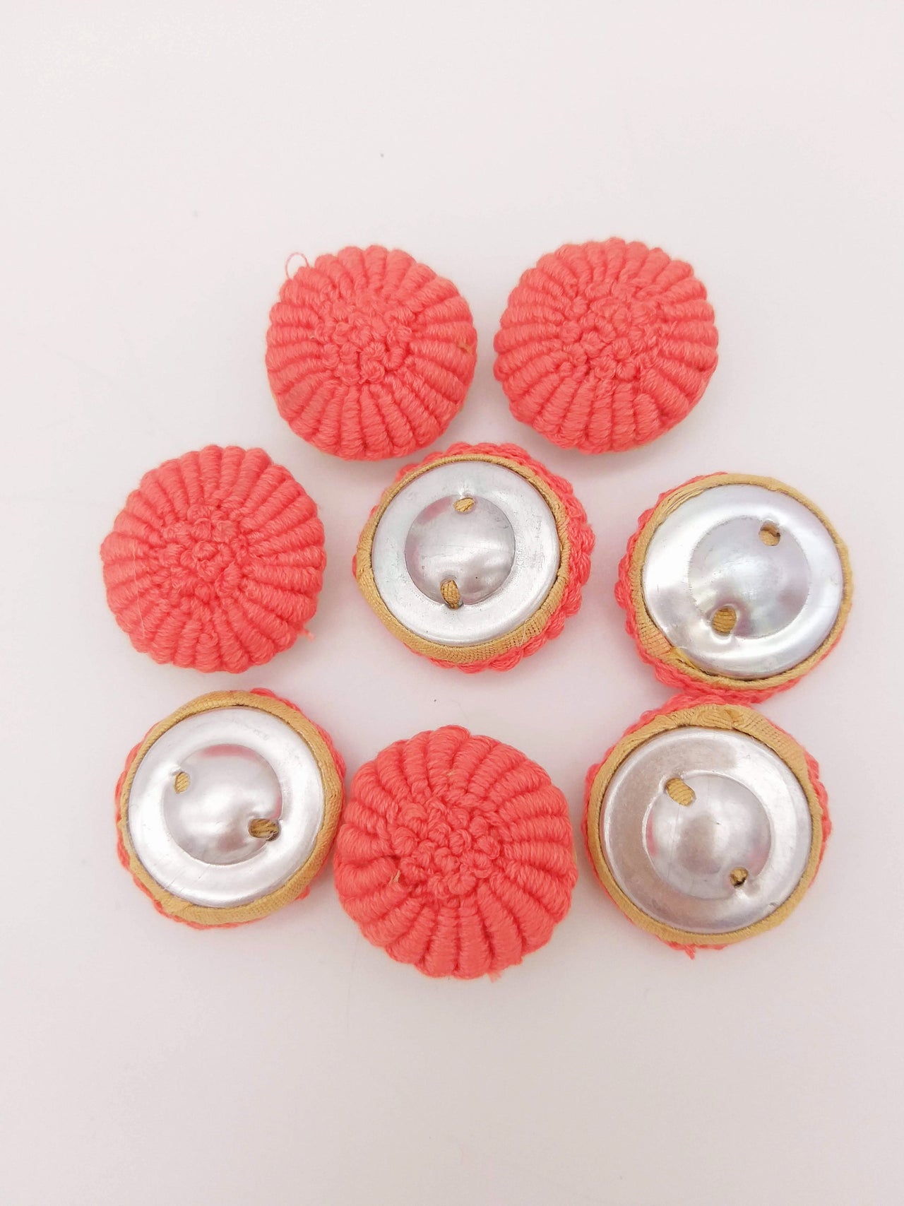 Hand Embroidered Coral Pink Embroidered Buttons