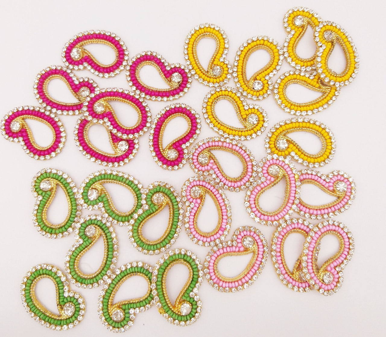 5 Paisley Appliques In Magenta Pink Beads and Rhinestones, Gold Paisley Appliques, Beaded Applique