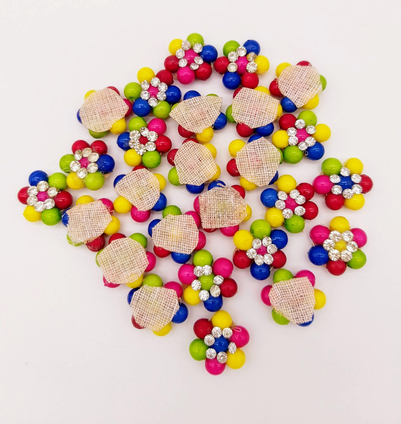 10 Beaded Floral Appliques In Multicoloured Beads and Rhinestones, Floral Appliques, Beaded Applique