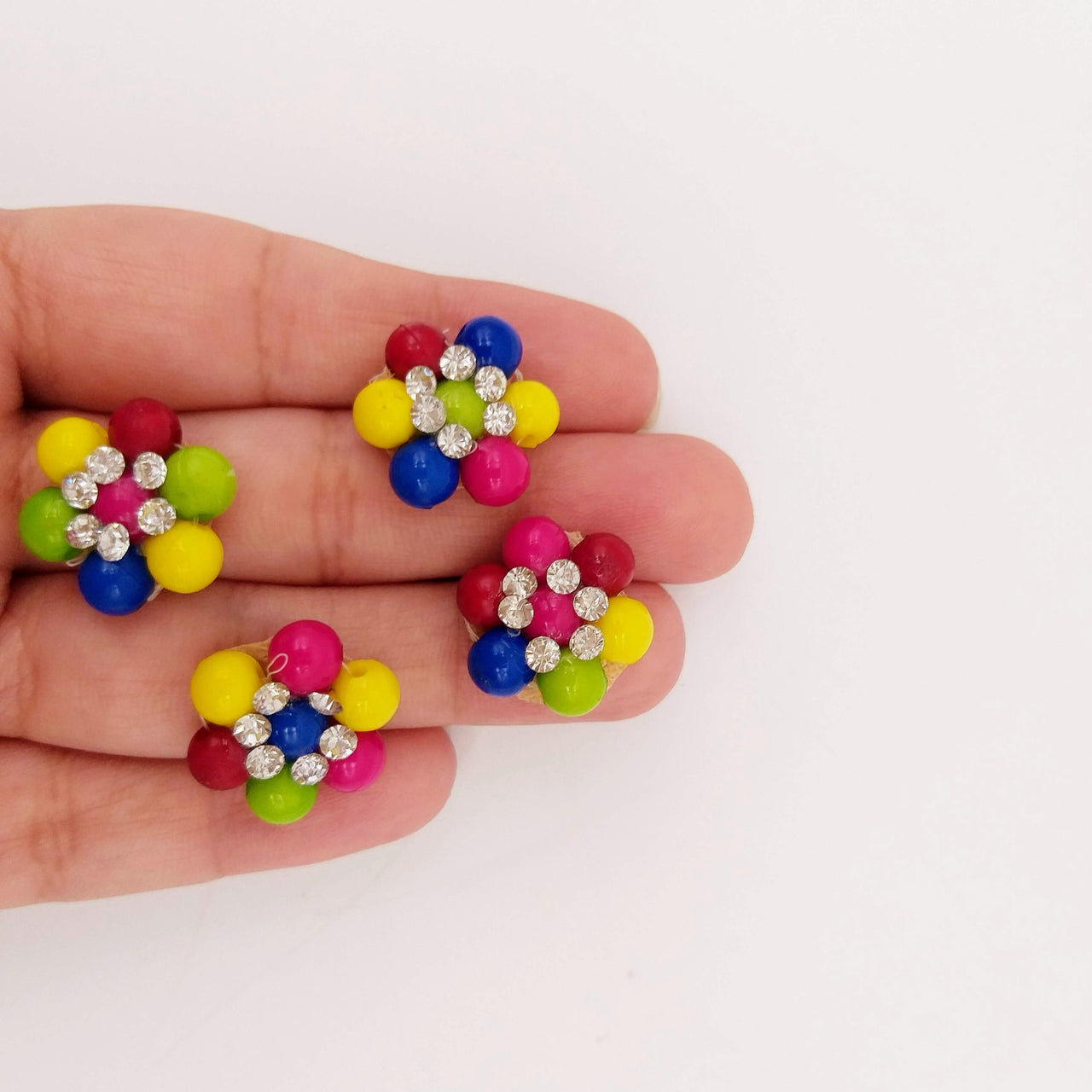 10 Beaded Floral Appliques In Multicoloured Beads and Rhinestones, Floral Appliques, Beaded Applique