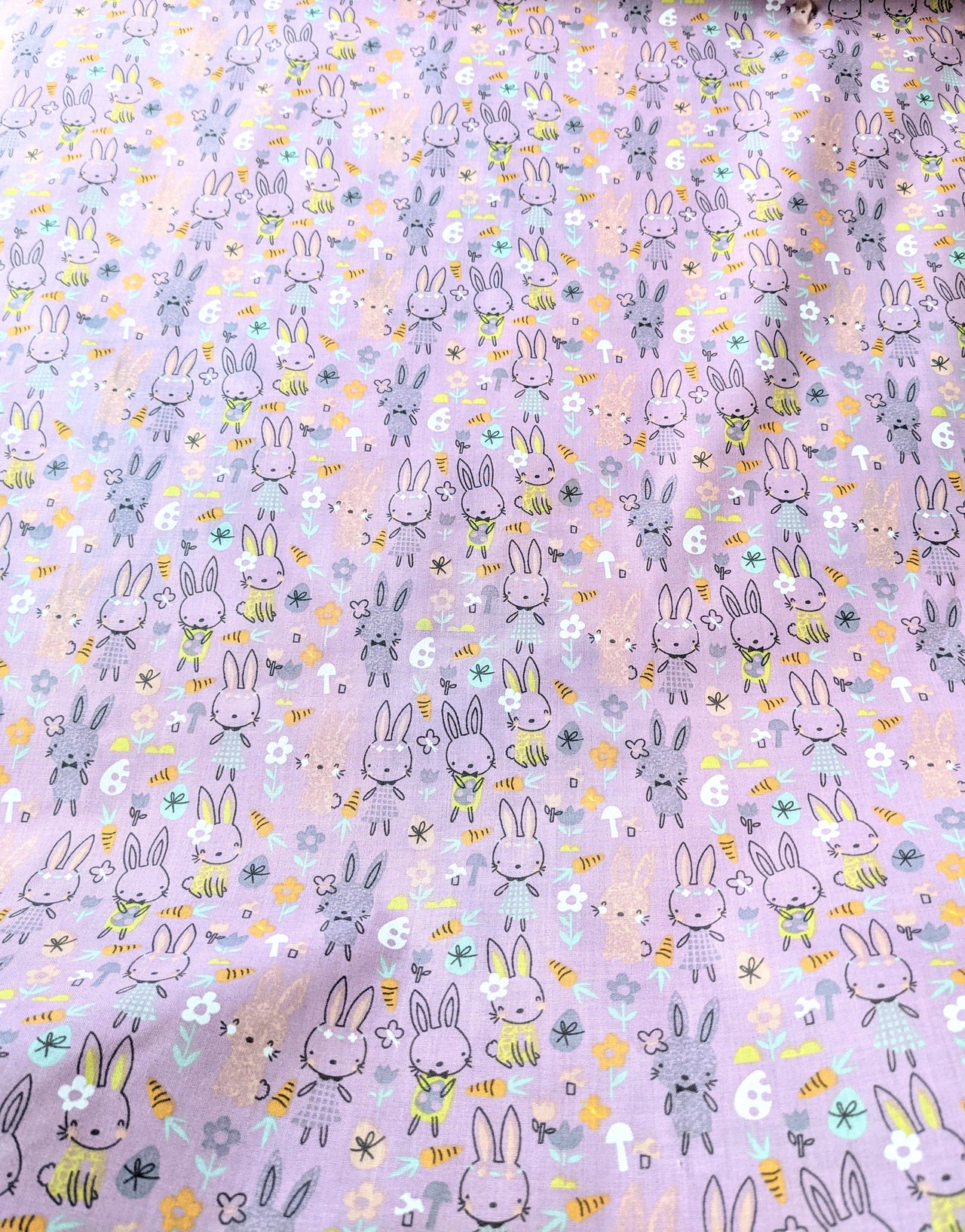 Lilac Purple Sally Polycotton Spring Bunny Rabbit Easter Fabric, Festive Fabric, Holiday Fabric