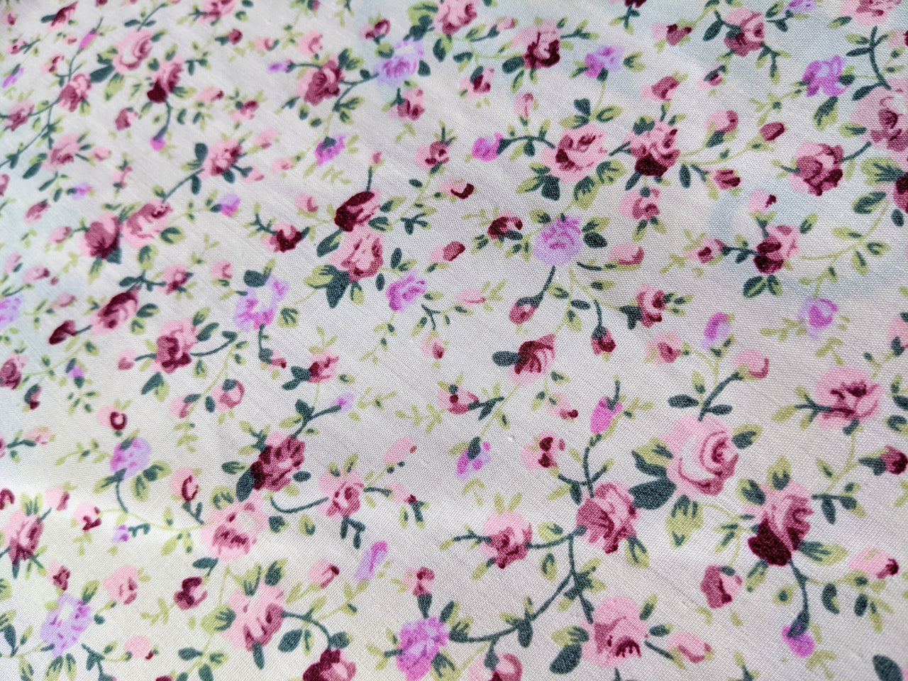 Pink Poly Cotton Rose Fabric, Floral Fabric, Small Print Fabric