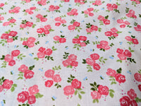 Thumbnail for Pink Sally Poly Cotton Triple Rose Floral Fabric, Small Print Fabric, Small Flower Fabric