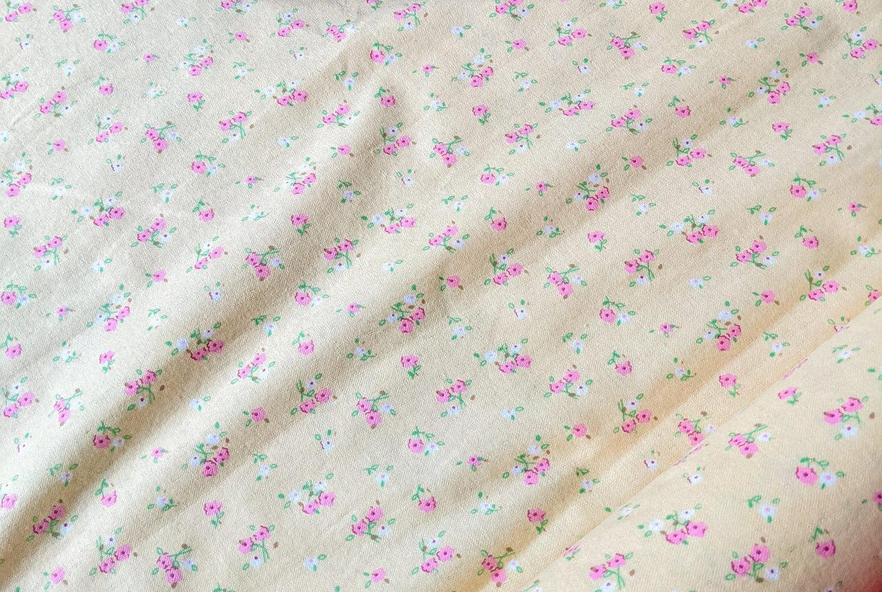 Yellow Small Flowers Winceyette Brushed Cotton Fabric, Pink and White Small Flowers Fabric, Small Flower Fabric