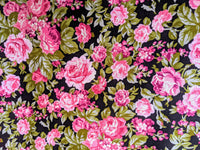 Thumbnail for Black And Pink 100 % Cotton Rose Floral Fabric, Floral Print Fabric, Roses Flower Fabric