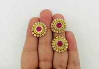 Thumbnail for 10 Dark Pink and Diamante Rhinestones Gold Tiny Round Appliques, Beaded Applique, Headband Applique