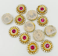 Thumbnail for 10 Dark Pink and Diamante Rhinestones Gold Tiny Round Appliques, Beaded Applique, Headband Applique