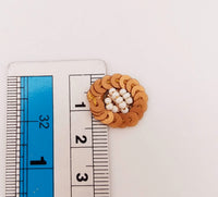 Thumbnail for 10 Bronze Sequins and Pearls Tiny Round Appliques, Beaded Applique, Headband Applique