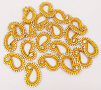 Thumbnail for 5 Paisley Appliques In Yellow Seed Beads and Rhinestones, Gold Paisley Appliques, Beaded Applique