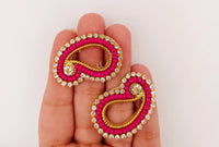 Thumbnail for 5 Paisley Appliques In Magenta Pink Beads and Rhinestones, Gold Paisley Appliques, Beaded Applique