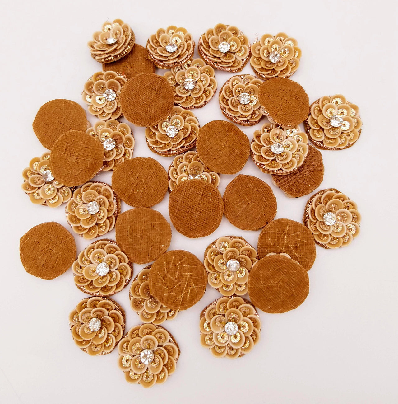 5 Bronze Gold Floral Applique, Sequins and Rhinestone Appliques, Headband Applique