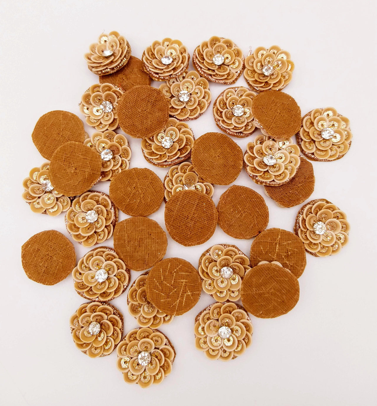 5 Bronze Gold Floral Applique, Sequins and Rhinestone Appliques, Headband Applique