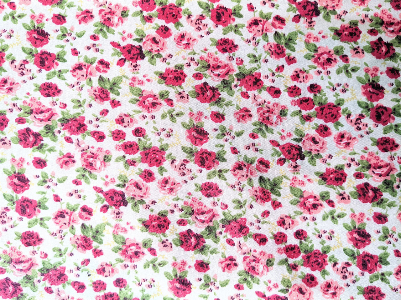 Cream Poly Cotton Pink Rose Fabric, Floral Fabric, Small Print Fabric Small Flower Fabric Floral Print Fabric Quilting Fabric
