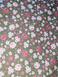 Thumbnail for Green And Pink Fabric, 100 % Cotton Rose Floral Fabric, Roses Flower Fabric