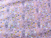 Thumbnail for Lilac Purple Sally Polycotton Spring Bunny Rabbit Easter Fabric, Festive Fabric, Holiday Fabric