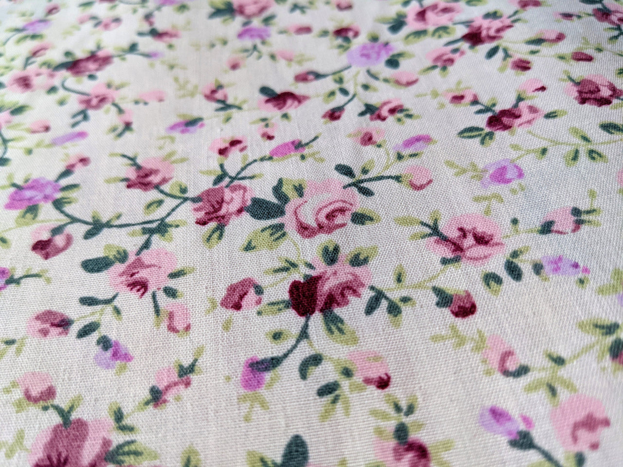 Pink Poly Cotton Rose Fabric, Floral Fabric, Small Print Fabric