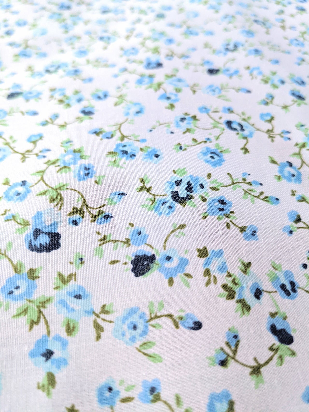 Blue Poly Cotton Rose Fabric, Floral Fabric, Small Print Fabric
