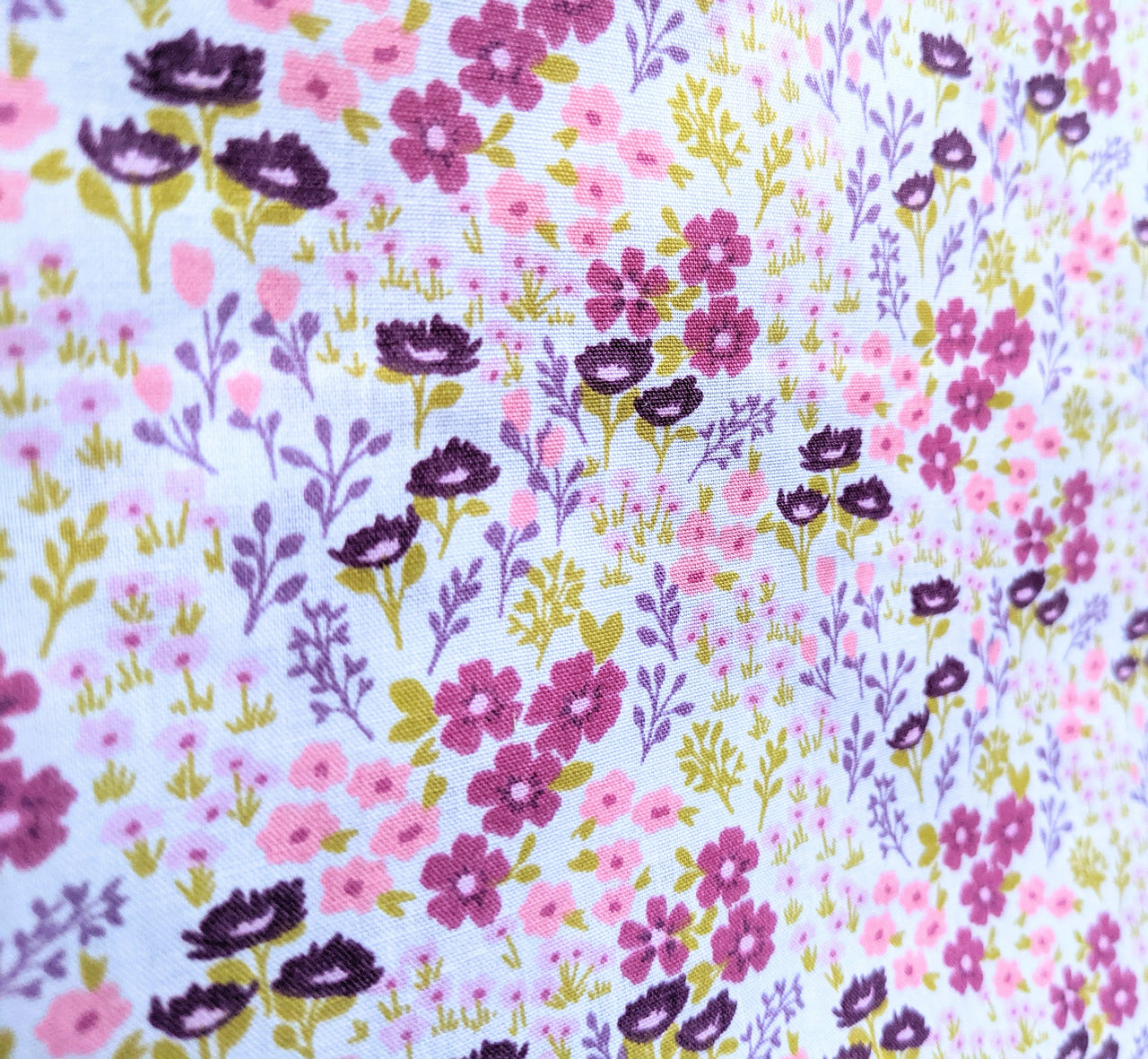 Pink And Purple Poly Cotton Floral Fabric, Floral Fabric, Small Print Fabric