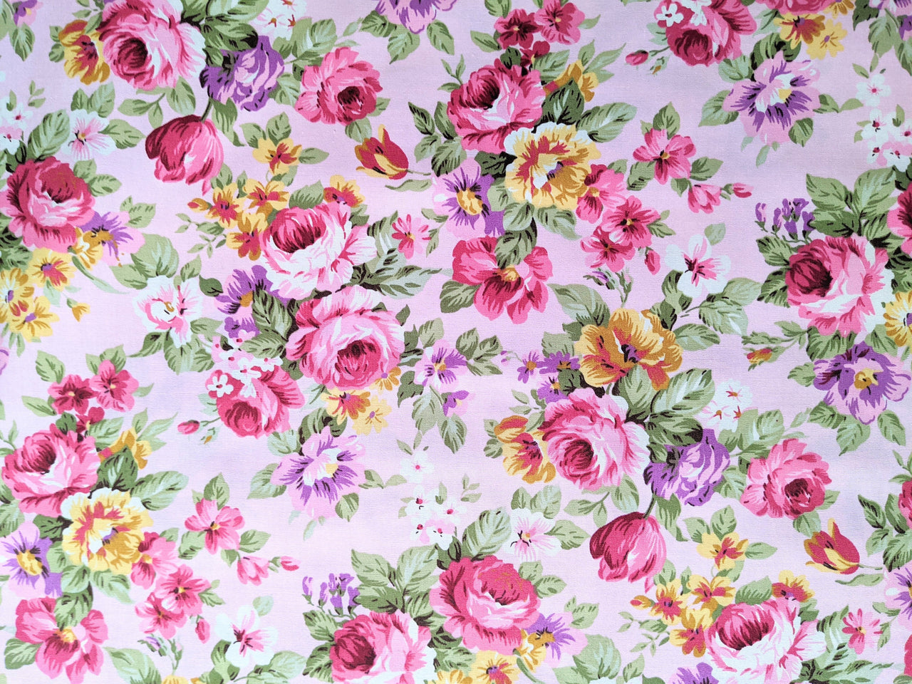 Pink 100 % Cotton Rose Floral Fabric, Floral Print Fabric, Roses Flower Fabric