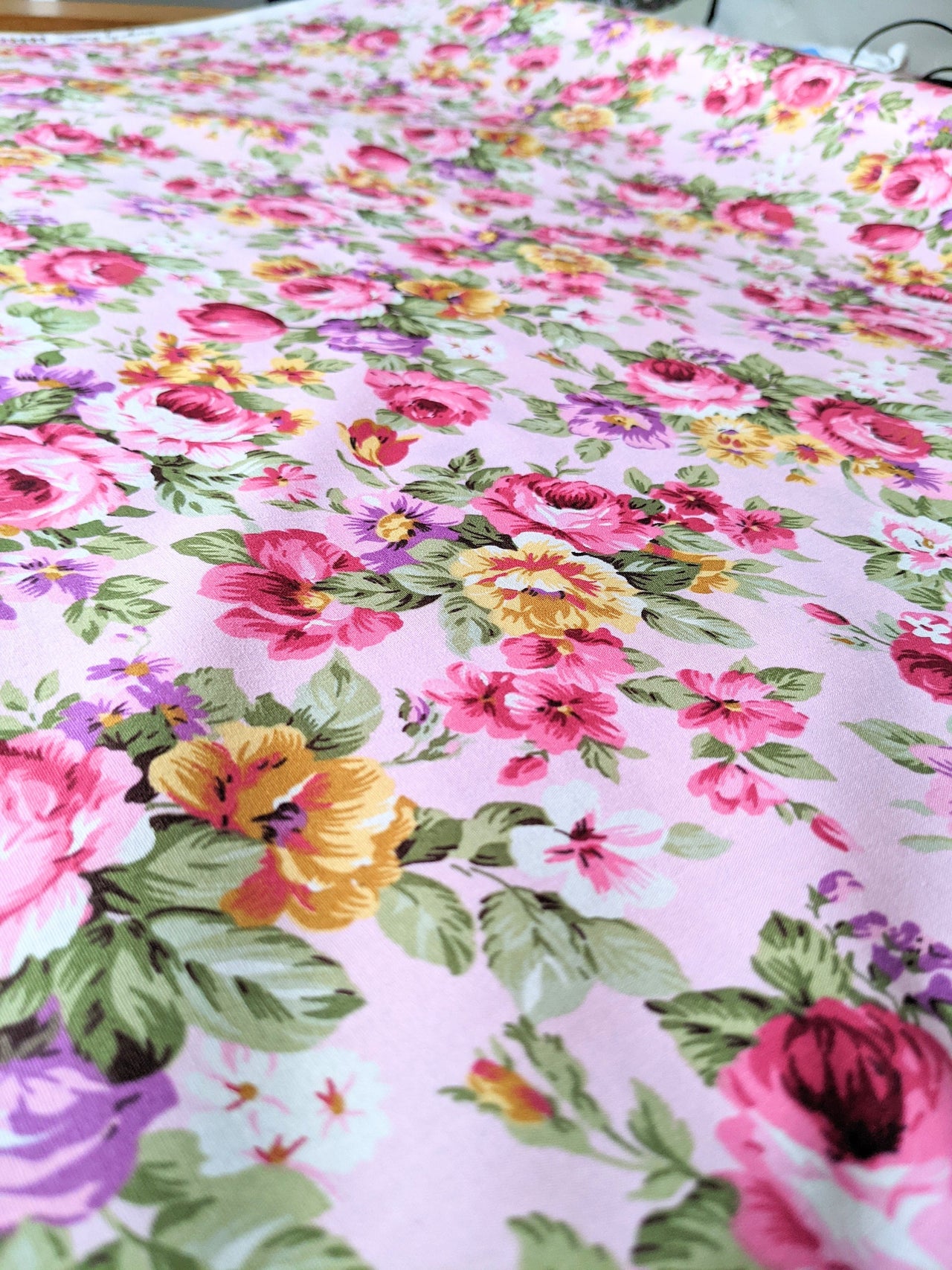Pink 100 % Cotton Rose Floral Fabric, Floral Print Fabric, Roses Flower Fabric