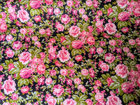 Thumbnail for Black And Pink 100 % Cotton Rose Floral Fabric, Floral Print Fabric, Roses Flower Fabric