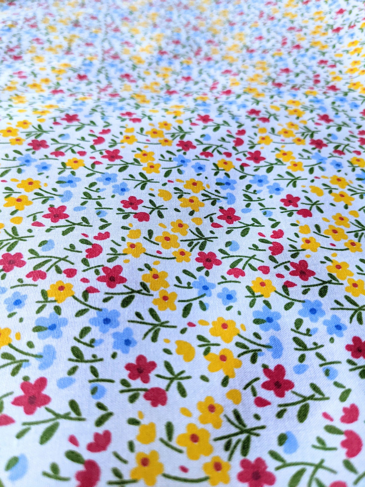 Yellow And Red Poly Cotton Flower Garden Fabric, Floral Fabric, Small Print Fabric Small Flower Fabric Fabric Quilting Fabric