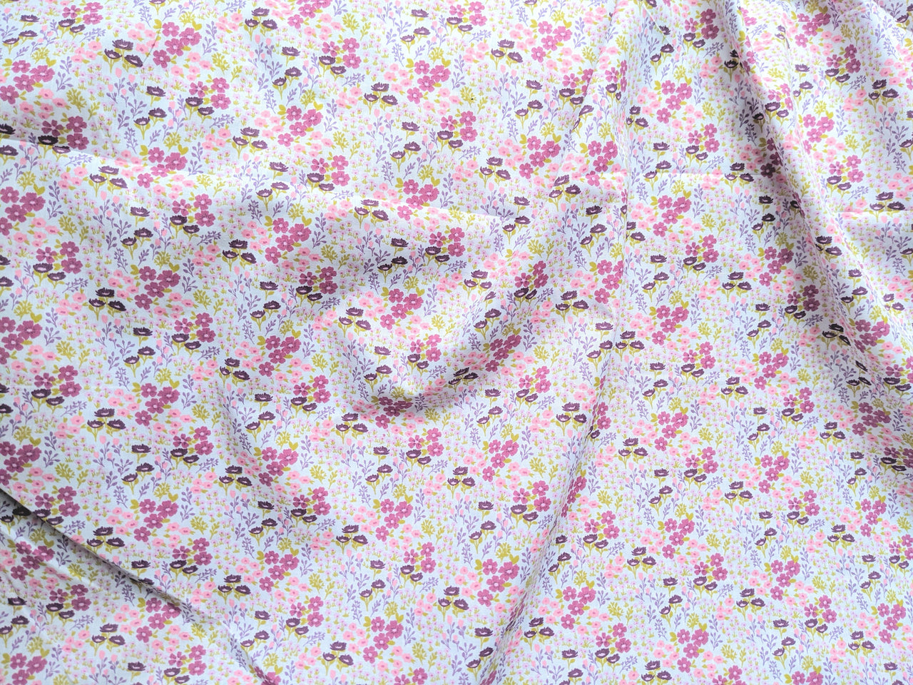 Pink And Purple Poly Cotton Floral Fabric, Floral Fabric, Small Print Fabric