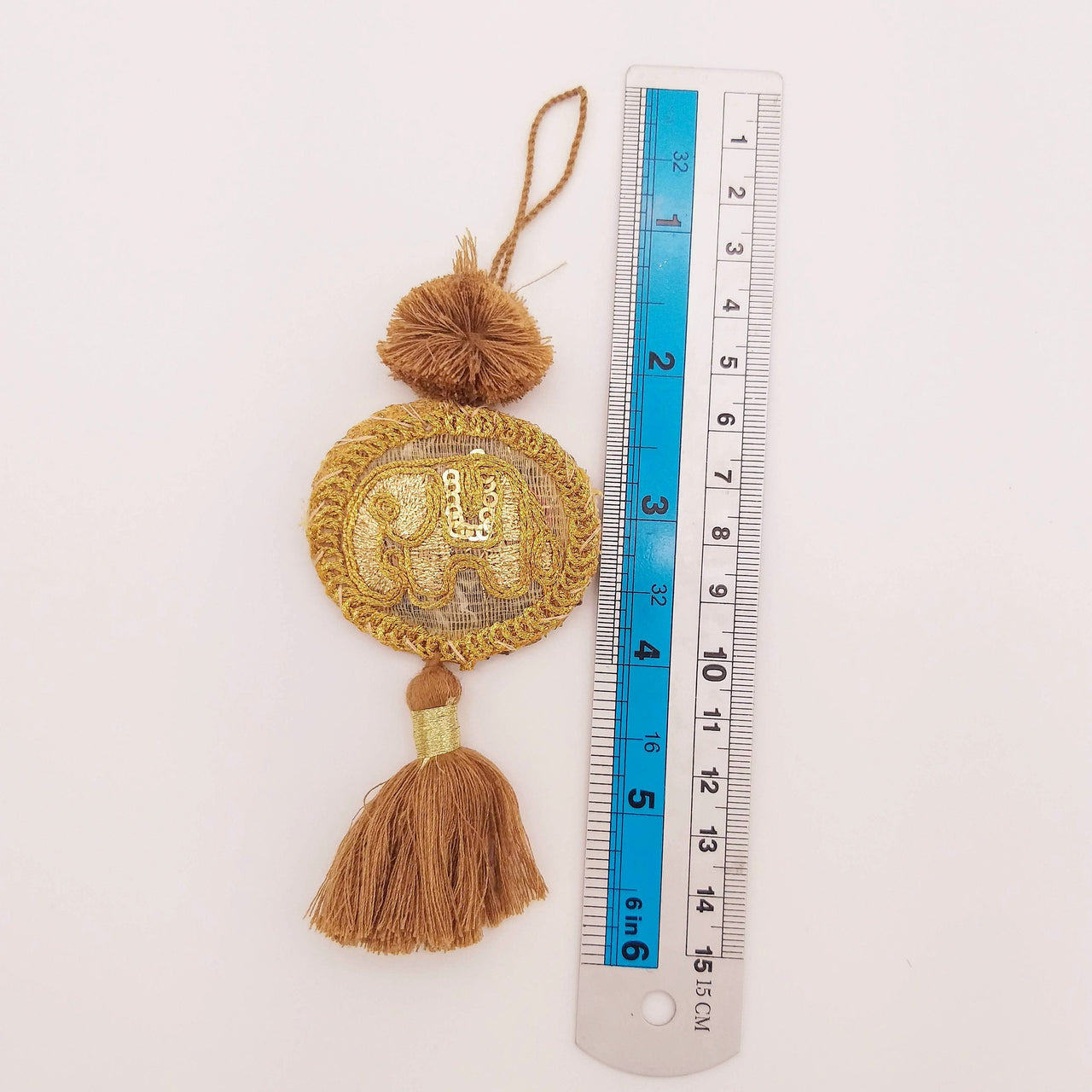 Set of 2 Hand Embroidered Tassels, Brown and Gold Tassels, Indian Tassels