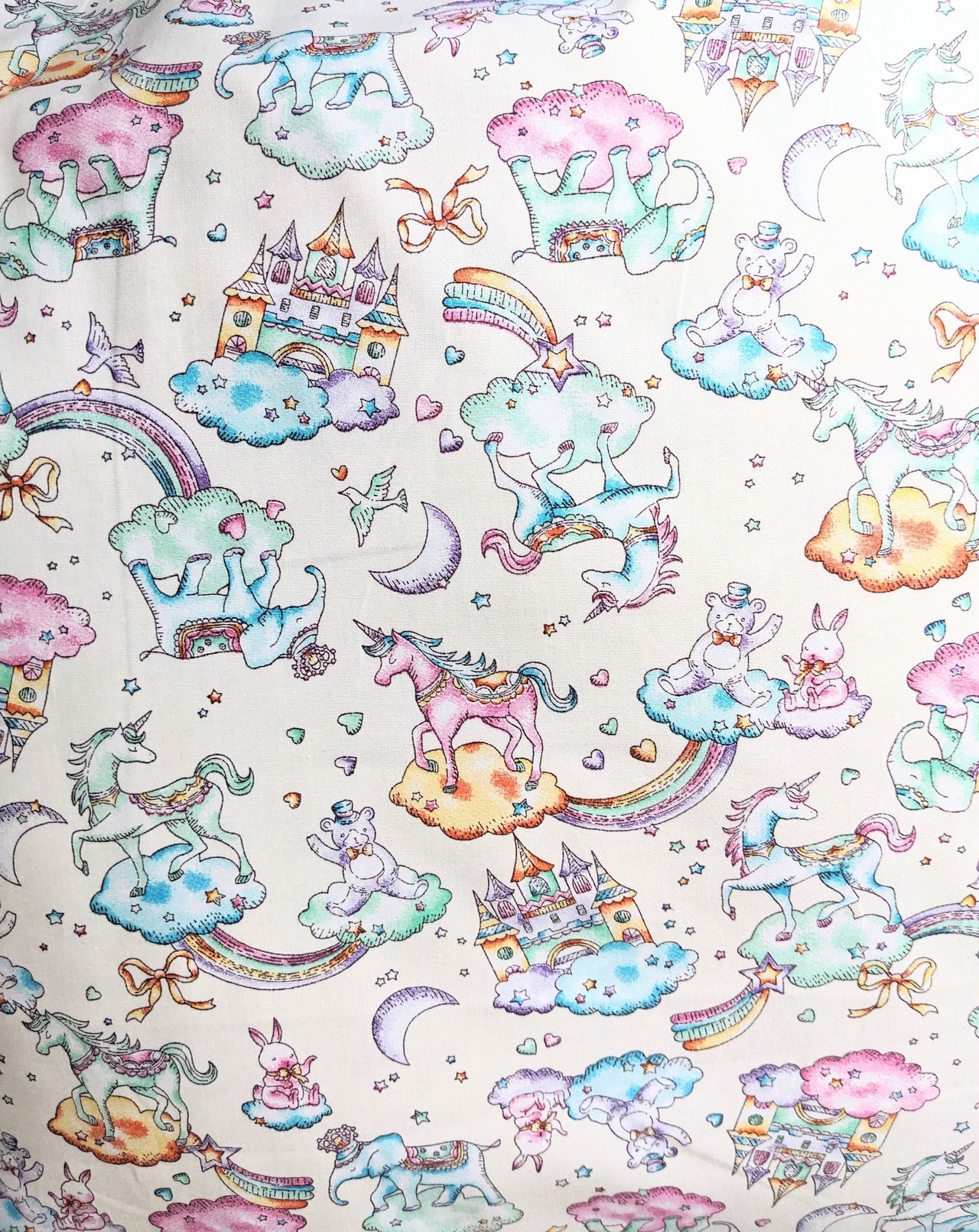 Rainbow Fabric, 100% Cotton, Unicorns And Castles Fabric