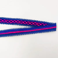 Thumbnail for Fuchsia Pink Cotton Fabric Lace Trim with Royal Blue Thread Embroidery, Trim By 3 Yards, Craft Decorative Ribbon