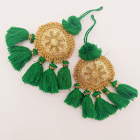 Thumbnail for Set of 2 Embroidered Tassels, Green and Gold Tassels, Indian Tassels