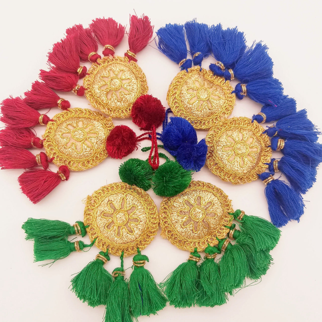 Set of 2 Embroidered Tassels, Royal Blue and Gold Tassels, Indian Tassels