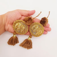 Thumbnail for Set of 2 Hand Embroidered Tassels, Brown and Gold Tassels, Indian Tassels