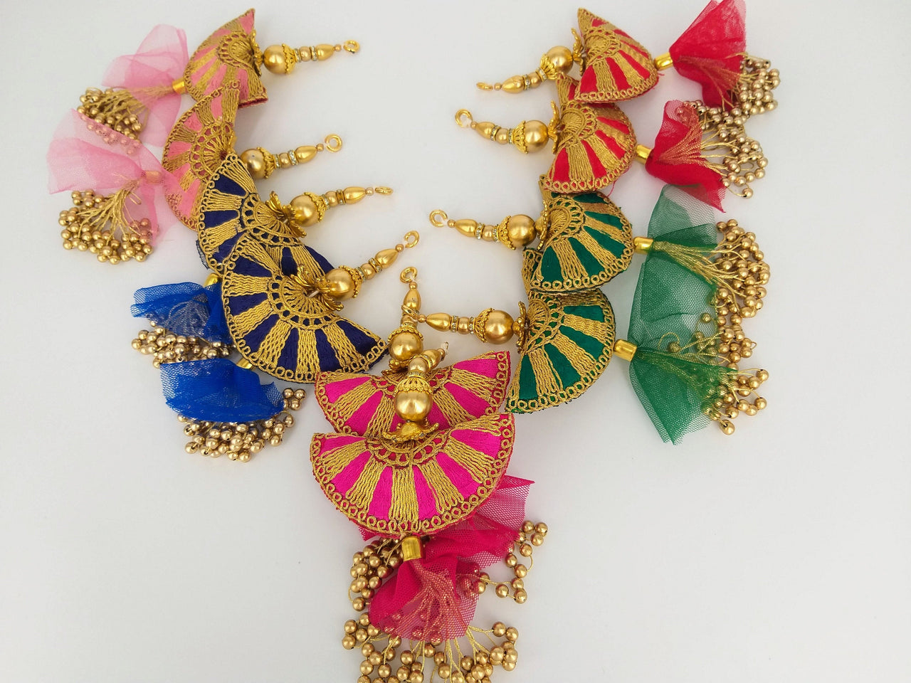 Pink Art Silk Fabric Tassel With Antique Gold Embroidery & Beads, Wedding Lehenga, Dress Blouses, Indian Embellishment