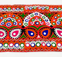 Thumbnail for Black Cotton Fabric Trim with Multicolor Embroidery and Real Mirror, Kutch Embroidery Trim, Paisley Decorative Border