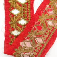 Thumbnail for Trim By 9 Yard Maroon Red Art Silk Fabric Trim, Gold Floral Embroidery Gota Patti Sari Border Decorative Trim Craft Lace