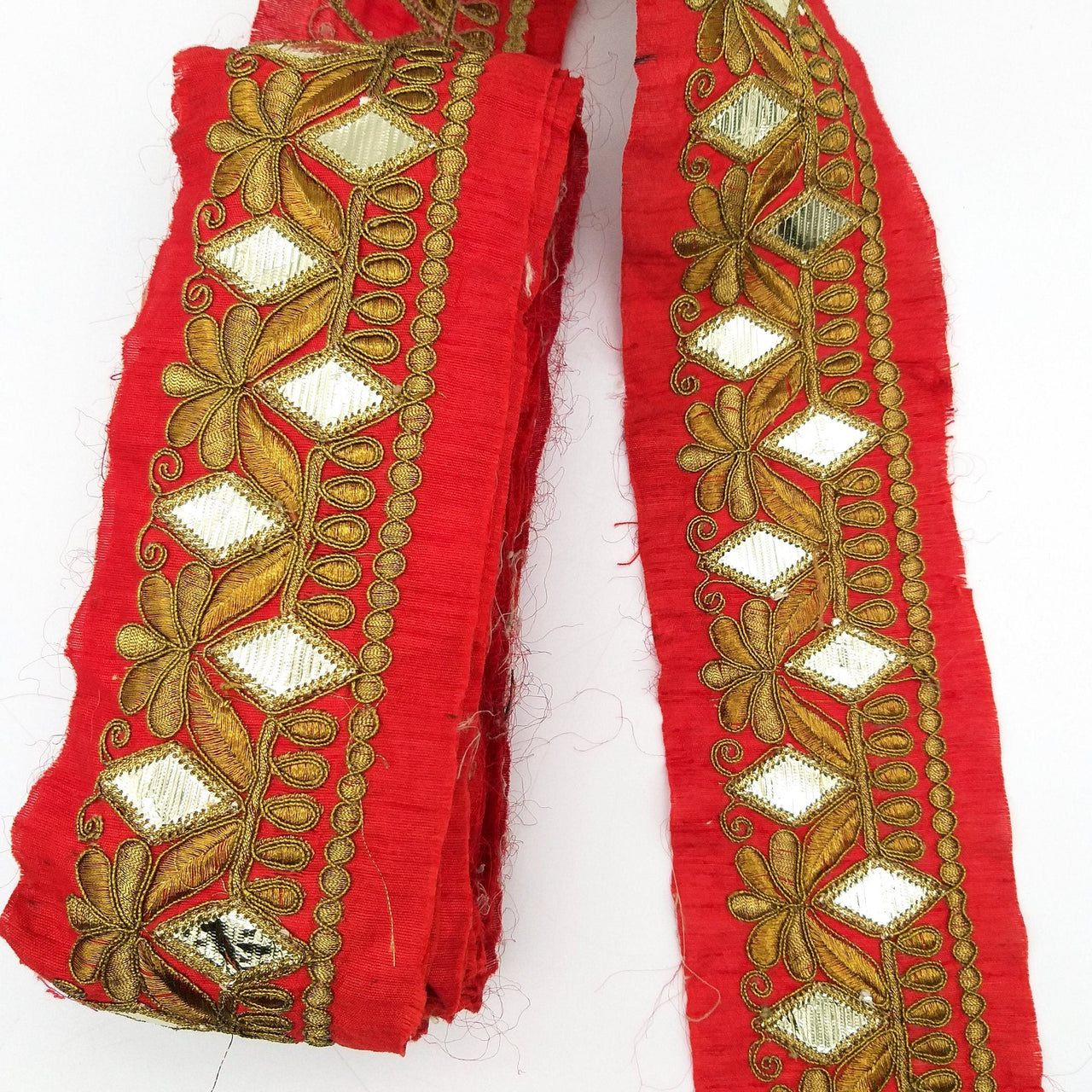 Trim By 9 Yard Maroon Red Art Silk Fabric Trim, Gold Floral Embroidery Gota Patti Sari Border Decorative Trim Craft Lace