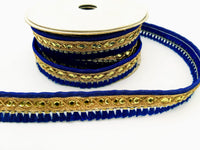 Thumbnail for Royal Blue Tassels Trim, Gold Fringe Trim, Beaded Trim, Tassels Trim, Sari Trim, Sari Lace, Decorative Trim, Fringing Tape Trim By 3 Yards
