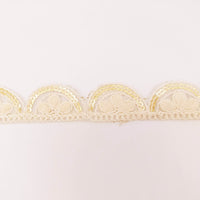 Thumbnail for Off White Scallop Lace Trim Embroidered with Gold Sequins, Cutwork Trim, Scallops Wedding Trim