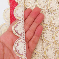 Thumbnail for Off White Scallop Lace Trim Embroidered with Gold Sequins, Cutwork Trim, Scallops Wedding Trim