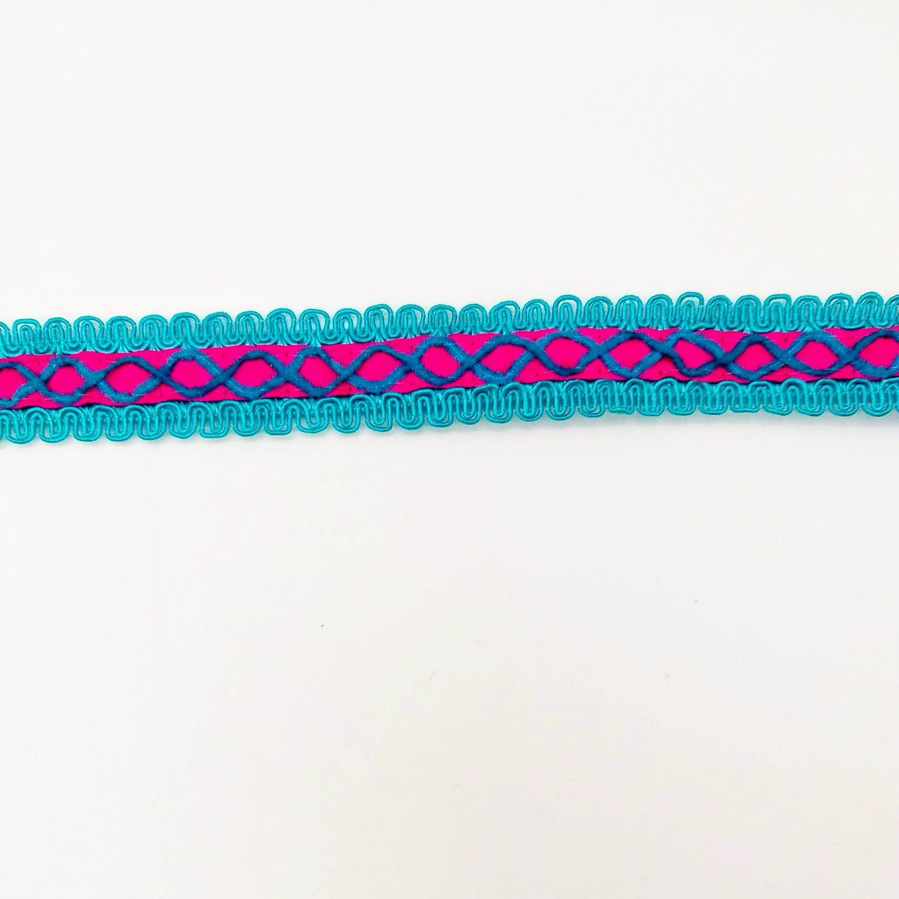 Fuchsia Pink Cotton Fabric Lace Trim with Blue Thread Embroidery, Trim By 3 Yards, Craft Decorative Ribbon