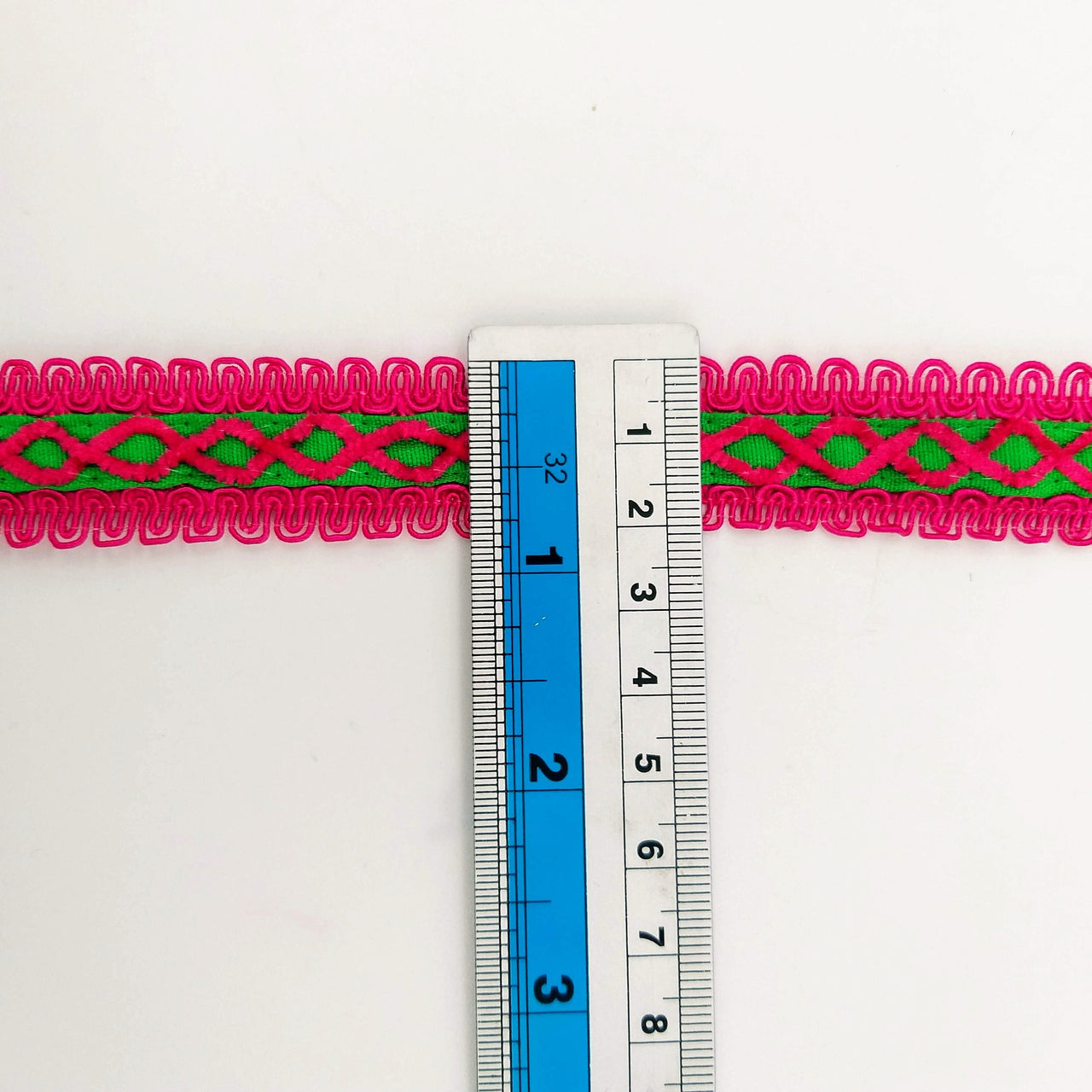 Green Cotton Fabric Lace Trim with Pink Thread Embroidery, Trim By 3 Yards, Craft Decorative Ribbon