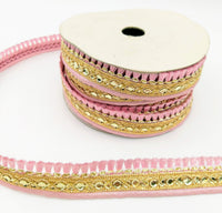 Thumbnail for Pink Tassels Trim, Gold Fringe Trim, Beaded Trim, Tassels Trim, Sari Trim, Sari Lace, Decorative Trim, Fringing Tape Trim By 3 Yards