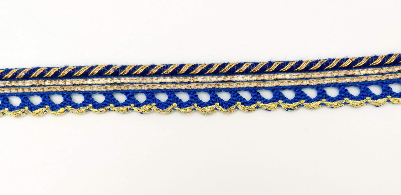 3 Yards Royal Blue And Gold Stripes Piping Cord Trim Fringe Trim, Approx. 16 mm wide, Lehariya Trim, Fringing Tape
