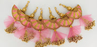 Thumbnail for Pink Art Silk Fabric Tassel With Antique Gold Embroidery & Beads, Wedding Lehenga, Dress Blouses, Indian Embellishment