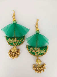 Thumbnail for Green Art Silk Fabric Tassel With Antique Gold Embroidery & Beads, Wedding Lehenga, Dress Blouses
